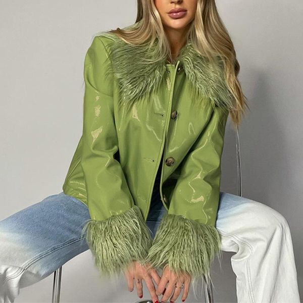 women's jackets long-sleeved fur collar shiny pu coat slim warm leather jacket casual streetwear short 2021 autumn winter, Black;brown
women's jackets long-sleeved fur collar shiny pu coat slim warm leather jacket casual streetwear short 2021 autumn winter, Black;brown