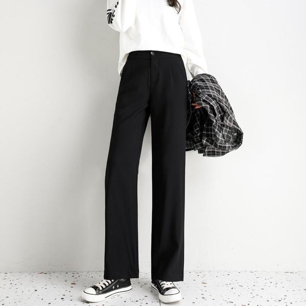 women's pants & capris 2021 chic spring summer ladies korean ol black straight breathable thin casual simple suit trousers for women, Black;white
women's pants & capris 2021 chic spring summer ladies korean ol black straight breathable thin casual simple suit trousers for women, Black;white