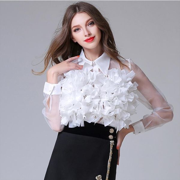 fashion designer womens shirts long sleeve ruffle flower appliques summer shirt, White
fashion designer womens shirts long sleeve ruffle flower appliques summer shirt, White