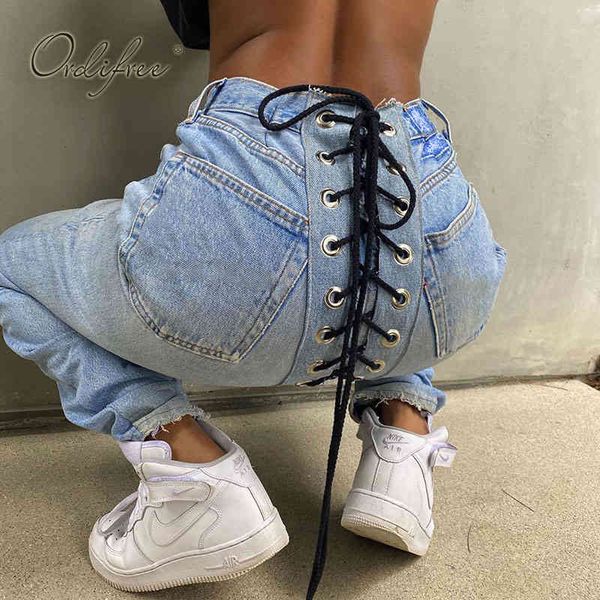 women boyfriend fashion streetwear lace up jeans denim pants trousers 210415, Blue
women boyfriend fashion streetwear lace up jeans denim pants trousers 210415, Blue