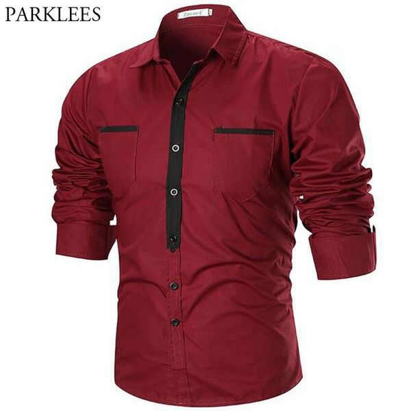 men's casual shirts contrast color shirt men 2021 fashion mens dress slim fit long sleeve with pocket camisa masculina, White;black
men's casual shirts contrast color shirt men 2021 fashion mens dress slim fit long sleeve with pocket camisa masculina, White;black