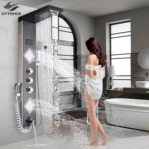 bathroom shower sets uythner luxury brushed nickle faucet led panel column bathtub mixer tap w/hand temperature screen
bathroom shower sets uythner luxury brushed nickle faucet led panel column bathtub mixer tap w/hand temperature screen