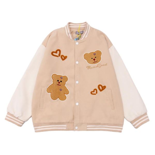 men's jackets baseball uniform jacket loose cute bear embroidery stitching autumn contrast color trend couple 2021, Black;brown
men's jackets baseball uniform jacket loose cute bear embroidery stitching autumn contrast color trend couple 2021, Black;brown