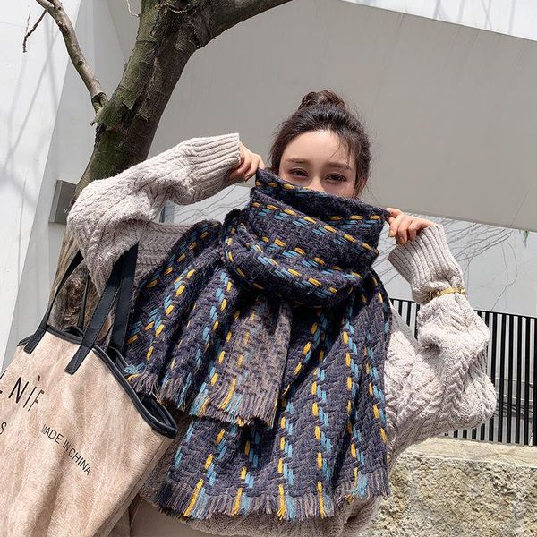 scarves winter scarf women's oversized korean style student woven wool stripes long thickened warm shawl, Blue;gray
scarves winter scarf women's oversized korean style student woven wool stripes long thickened warm shawl, Blue;gray