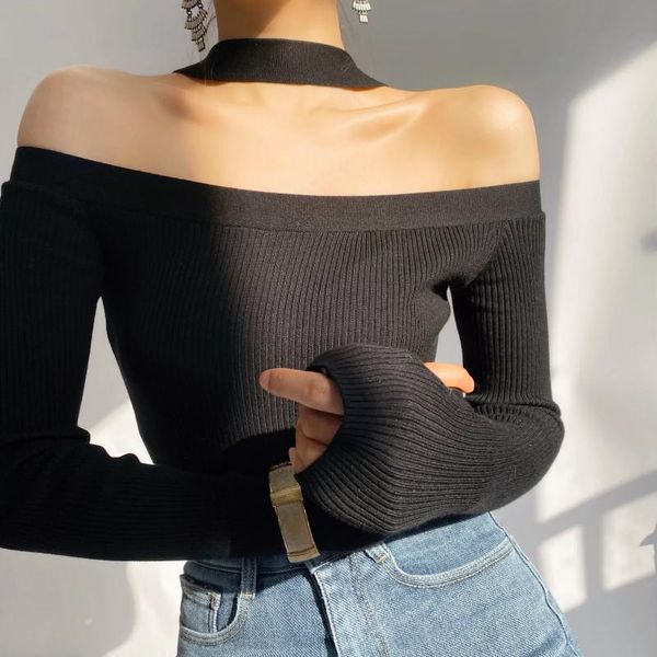women's sweaters xeasy 2021 summer women vintage solid sweater simplicity knitted pullover female fashion halter slash neck slim top, White;black
women's sweaters xeasy 2021 summer women vintage solid sweater simplicity knitted pullover female fashion halter slash neck slim top, White;black