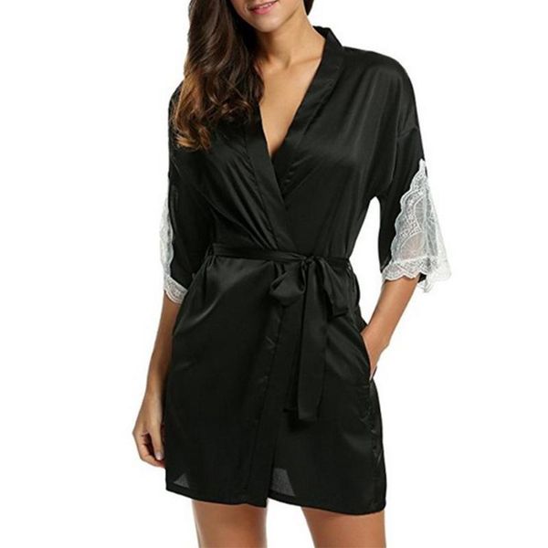 women's tracksuits short artificial silk smooth gift cardigan lace trim bathrobe with waist belt solid half sleeve women sleepwear home, Gray
women's tracksuits short artificial silk smooth gift cardigan lace trim bathrobe with waist belt solid half sleeve women sleepwear home, Gray