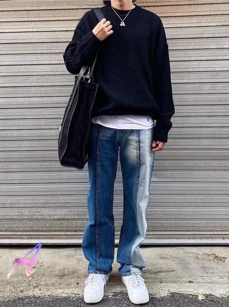men's jeans adererror poster catwalk style cotton washed street trousers fashion casual zipper, Blue
men's jeans adererror poster catwalk style cotton washed street trousers fashion casual zipper, Blue