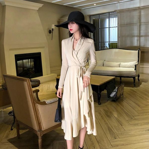 spring autumn slim dresses turn down collar ruffles knitted bandage party split dress women solid color long vestidos casual, Black;gray
spring autumn slim dresses turn down collar ruffles knitted bandage party split dress women solid color long vestidos casual, Black;gray