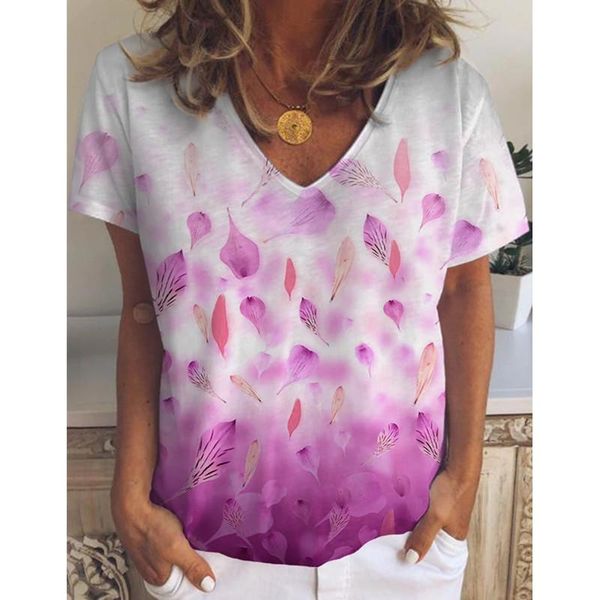 women's t-shirt leaf flower printing casual loose v-neck short-sleeved female summer t-shirts clothing with outfit, White
women's t-shirt leaf flower printing casual loose v-neck short-sleeved female summer t-shirts clothing with outfit, White