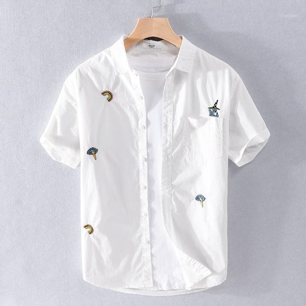 men's casual shirts summer embroidered thin short sleeve lapel white shirt, White;black
men's casual shirts summer embroidered thin short sleeve lapel white shirt, White;black