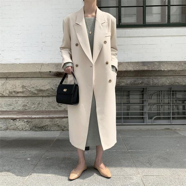 women's suits & blazers spring autumn loose mid-length khaki beige blazer notched collar double breasted long sleeve suit coat casual f, White;black
women's suits & blazers spring autumn loose mid-length khaki beige blazer notched collar double breasted long sleeve suit coat casual f, White;black