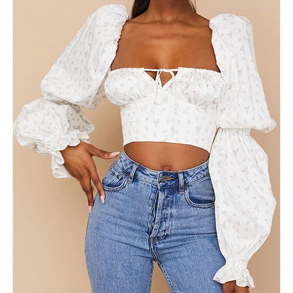 women's blouses & shirts floral print short women fashionable long-sleeved square collar pullover blouse pleated cropped wholesale, White
women's blouses & shirts floral print short women fashionable long-sleeved square collar pullover blouse pleated cropped wholesale, White