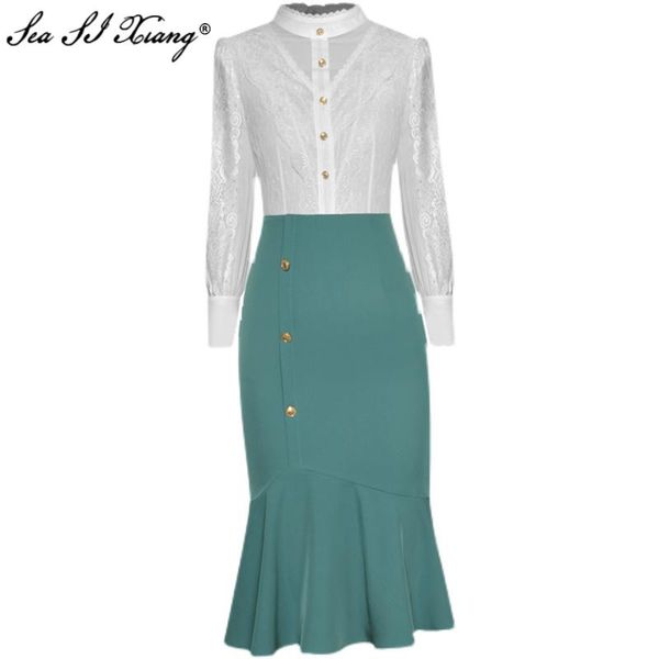 seasixiang fashion designer spring mermaid dress women's stand collar long sleeve lace patchwork package buttocks dresses casual, Black;gray
seasixiang fashion designer spring mermaid dress women's stand collar long sleeve lace patchwork package buttocks dresses casual, Black;gray