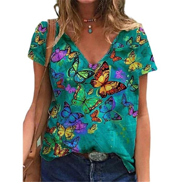 women's t-shirt fashion ladies cartoons butterfly print t shirt short sleeve v-neck women casual summer pullovers loose shirts femme, White
women's t-shirt fashion ladies cartoons butterfly print t shirt short sleeve v-neck women casual summer pullovers loose shirts femme, White