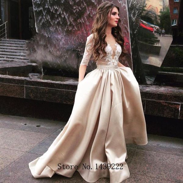 party dresses legant champagne satin evening prom half sleeves appliques vestidos de fiesta noche robe soiree plus size, White;black
party dresses legant champagne satin evening prom half sleeves appliques vestidos de fiesta noche robe soiree plus size, White;black