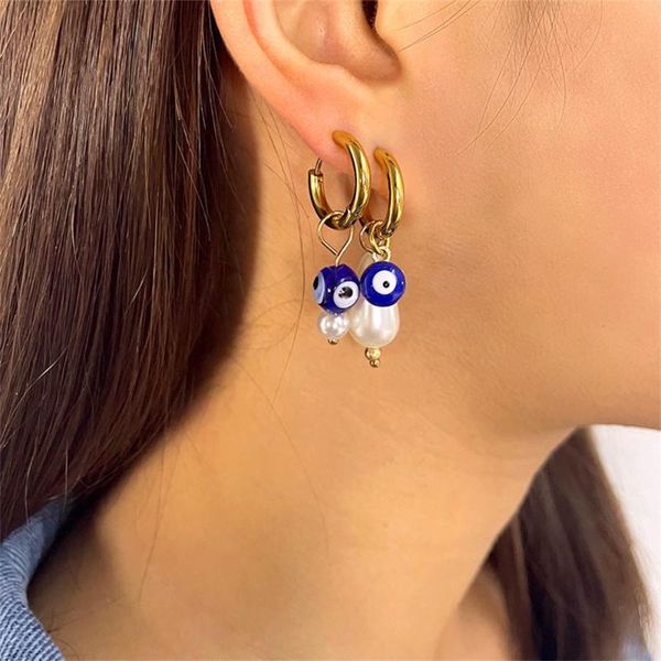 hoop & huggie blue evil eye pearl charm stainless steel earrings for women asymmetry eyes golden circle 2022 fashion jewelry, Golden;silver
hoop & huggie blue evil eye pearl charm stainless steel earrings for women asymmetry eyes golden circle 2022 fashion jewelry, Golden;silver