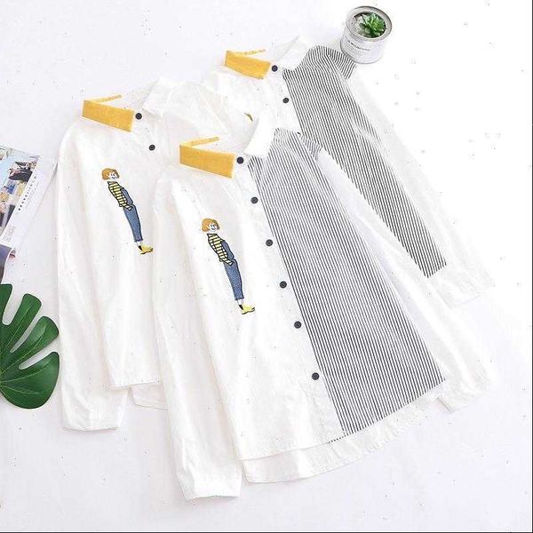 h.sa women shirts blouse and long sleeve patchwork neck striped up casual street spring cute, White
h.sa women shirts blouse and long sleeve patchwork neck striped up casual street spring cute, White