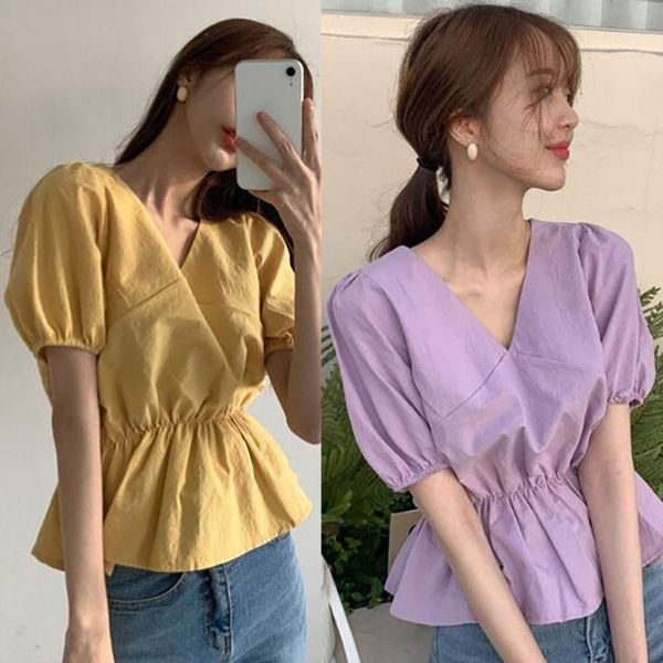 fashion women summer shirt blouse girl lady v-neck short puff sleeve style slim for women's blouses & shirts, White
fashion women summer shirt blouse girl lady v-neck short puff sleeve style slim for women's blouses & shirts, White