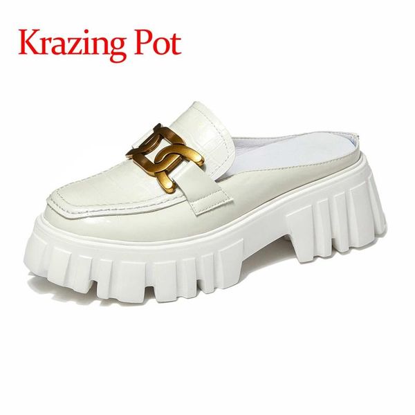 slippers krazing pot genuine leather round toe high heels metal thick bottom simple style streetwear slip on women outside slipper l26, Black
slippers krazing pot genuine leather round toe high heels metal thick bottom simple style streetwear slip on women outside slipper l26, Black
