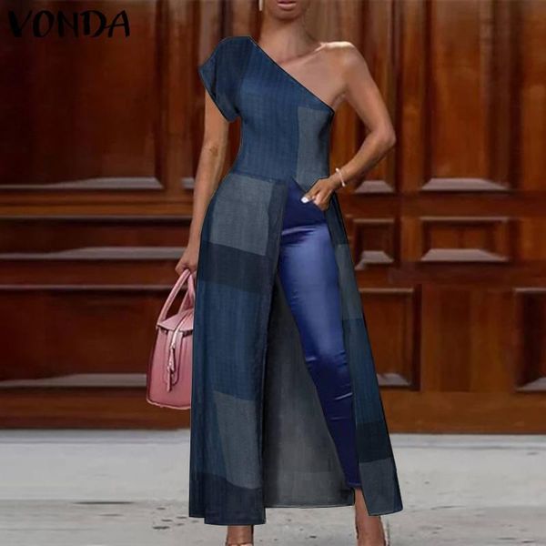 women's blouses & shirts vonda 2021 summer party women vintage patchwork blouse one shoulder high split casual plaid blusa plus si, White
women's blouses & shirts vonda 2021 summer party women vintage patchwork blouse one shoulder high split casual plaid blusa plus si, White