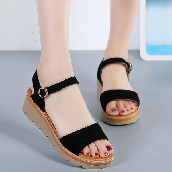 women sandals 2021 female shoes woman summer wedge comfortable ladies slip-on flat sandalias, Black