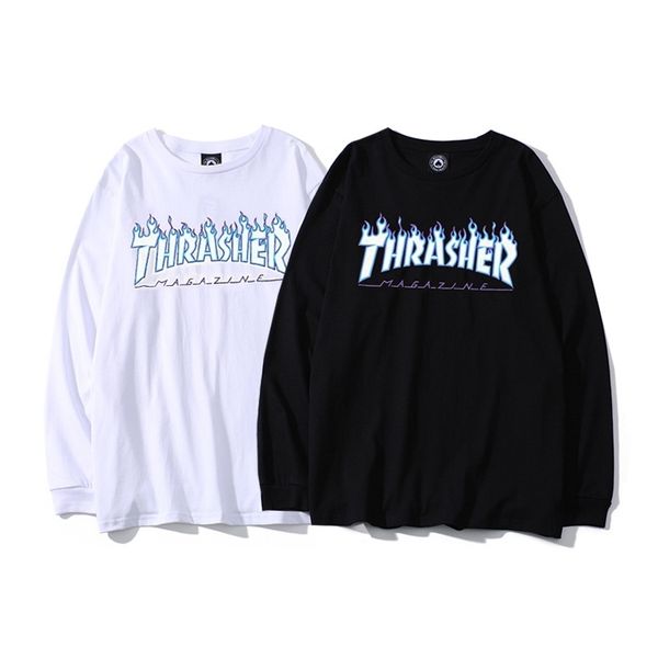 2021 new fall versatile ow classic thrasher ice fire book men's and women's casual bottomed long sleeves, Black
2021 new fall versatile ow classic thrasher ice fire book men's and women's casual bottomed long sleeves, Black