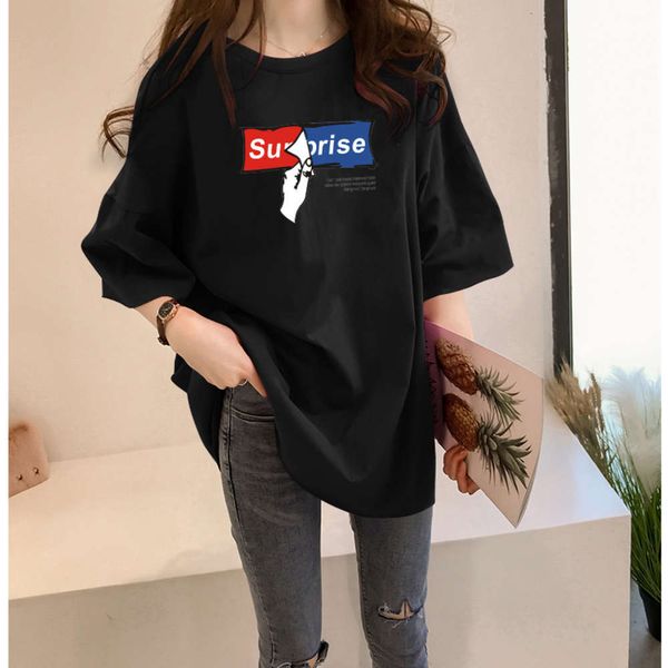 women's t-shirt large medium length short fashion summer korean loose student net red half sleeve clothes cnwn, White
women's t-shirt large medium length short fashion summer korean loose student net red half sleeve clothes cnwn, White