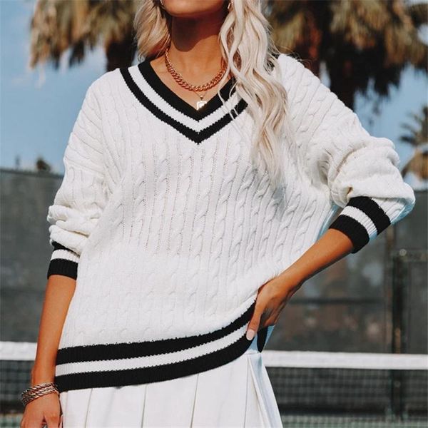 women's sweaters autumn classic stylish sweater color block striped long sleeve v-neck loose wild casual pullover female stretch knitwe, White;black
women's sweaters autumn classic stylish sweater color block striped long sleeve v-neck loose wild casual pullover female stretch knitwe, White;black