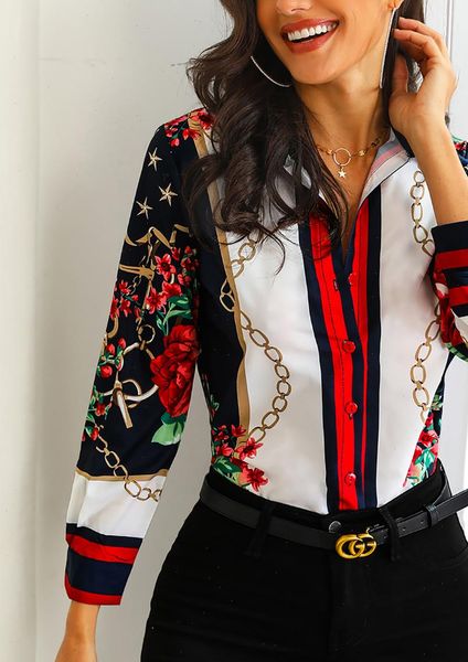 fashion elegant office look womens blouses work wear party weekend floral amp chains print casual blouse, White
fashion elegant office look womens blouses work wear party weekend floral amp chains print casual blouse, White
