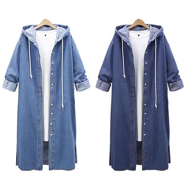 women's trench coats spring autumn loose denim jacket korean long jeans long-sleeved hooded cardigan blouses female outerwear 2021, Tan;black
women's trench coats spring autumn loose denim jacket korean long jeans long-sleeved hooded cardigan blouses female outerwear 2021, Tan;black