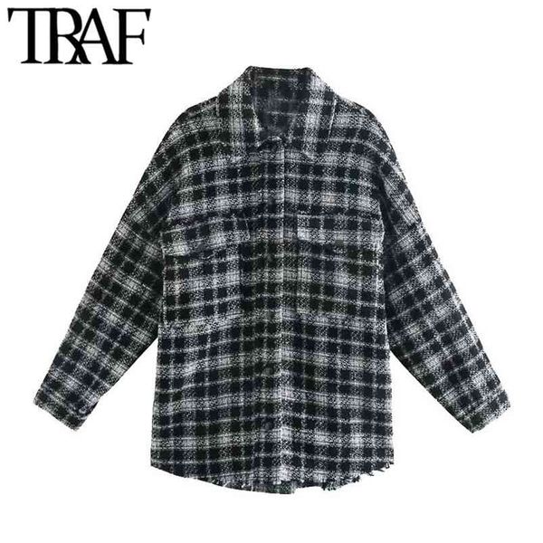 women fashion with pockets oversized tweed jacket coat vintage long sleeve frayed hem female outerwear chic overshirt 210507, Black;brown
women fashion with pockets oversized tweed jacket coat vintage long sleeve frayed hem female outerwear chic overshirt 210507, Black;brown