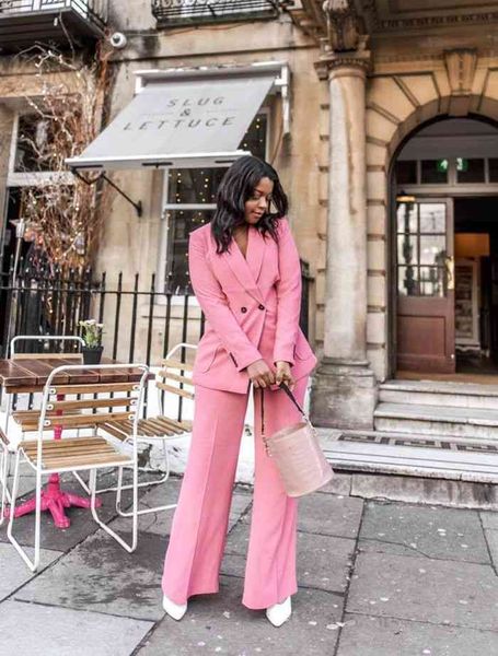 women's two piece pants pink double breasted suit spring casual blazer jacket with wide leg lovely dress for work office lady k6o6, White
women's two piece pants pink double breasted suit spring casual blazer jacket with wide leg lovely dress for work office lady k6o6, White