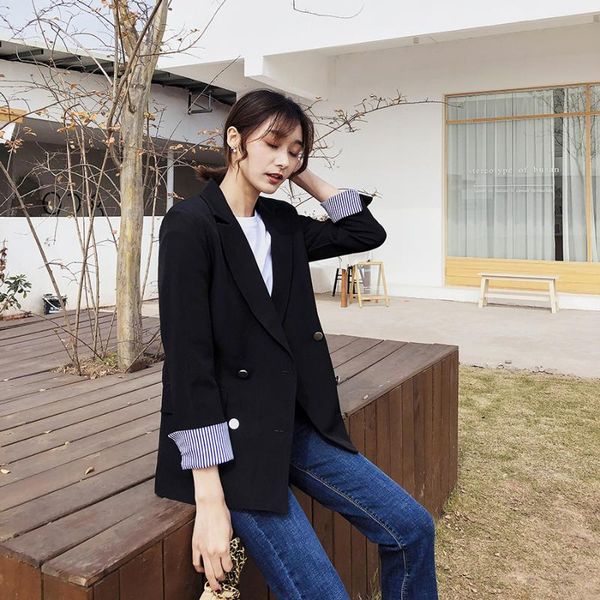 women's suits & blazers fashiondouble breasted blazer ol black long sleeve suit coat jacket chic women female 2021 spring autumn wb62, White;black
women's suits & blazers fashiondouble breasted blazer ol black long sleeve suit coat jacket chic women female 2021 spring autumn wb62, White;black