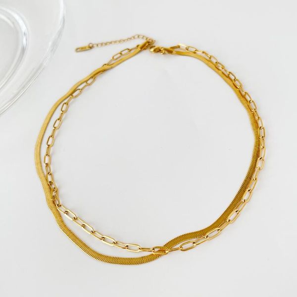 chains 2021 316l stainless steel double layer snake chain necklace choker collar fashion golden paper clip for women, Silver
chains 2021 316l stainless steel double layer snake chain necklace choker collar fashion golden paper clip for women, Silver