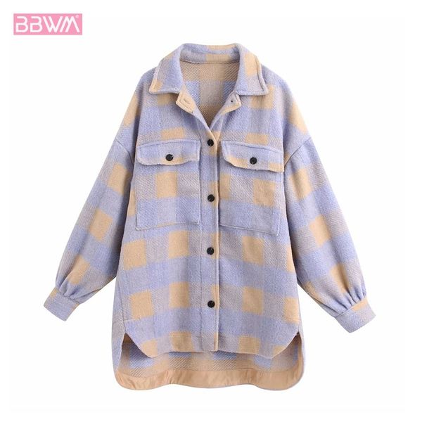 lapel long sleeve single-breasted plaid fashion women's jacket korean style loose retro warm double pocket chic female coat 210507, Black;brown 
lapel long sleeve single-breasted plaid fashion women's jacket korean style loose retro warm double pocket chic female coat 210507, Black;brown