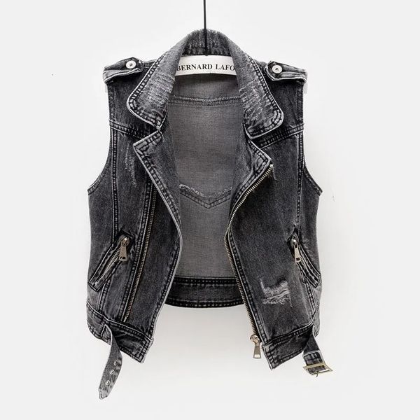 women's vests torn gray vintage denim female vest casual street snippets with no sleeves jean jacket korean turndown collar short g0eu, Black;white
women's vests torn gray vintage denim female vest casual street snippets with no sleeves jean jacket korean turndown collar short g0eu, Black;white
