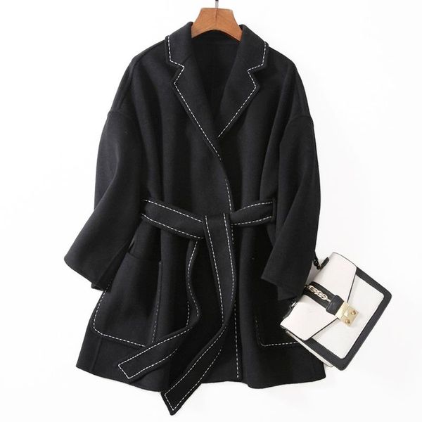 women's wool & blends shuchan casaco feminino 2021 autumn and winter coat blend belted office lady korean jackets adjustable waist, Black
women's wool & blends shuchan casaco feminino 2021 autumn and winter coat blend belted office lady korean jackets adjustable waist, Black