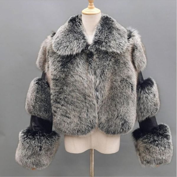 women's fur & faux 2021 winter fashion coat women casual elegant turn-down collar splicing thickened warm, Black
women's fur & faux 2021 winter fashion coat women casual elegant turn-down collar splicing thickened warm, Black