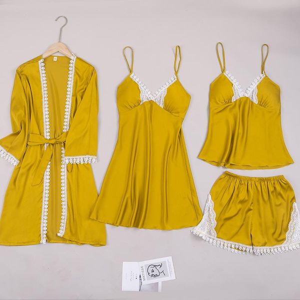 women's sleepwear 4pcs women rayon pajamas sets sweet floral trim female pyjamas loose kimono nightgown shorts sleep suit bride summer, Black;red
women's sleepwear 4pcs women rayon pajamas sets sweet floral trim female pyjamas loose kimono nightgown shorts sleep suit bride summer, Black;red