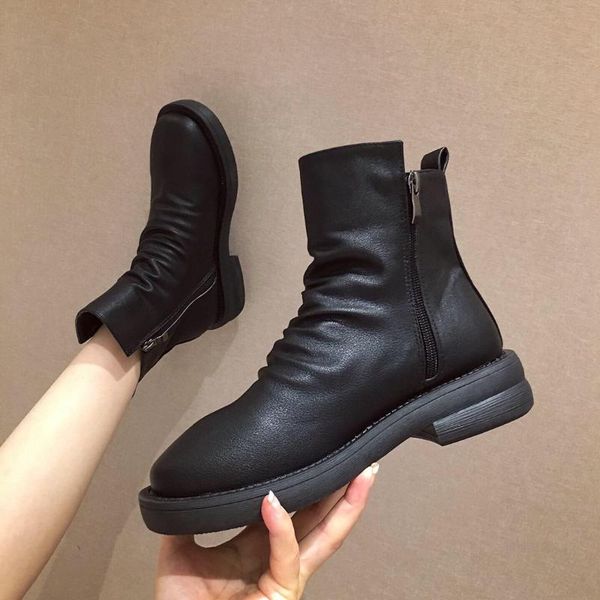 boots spring and autumn round head black female british retro low heel slim short side zip
boots spring and autumn round head black female british retro low heel slim short side zip