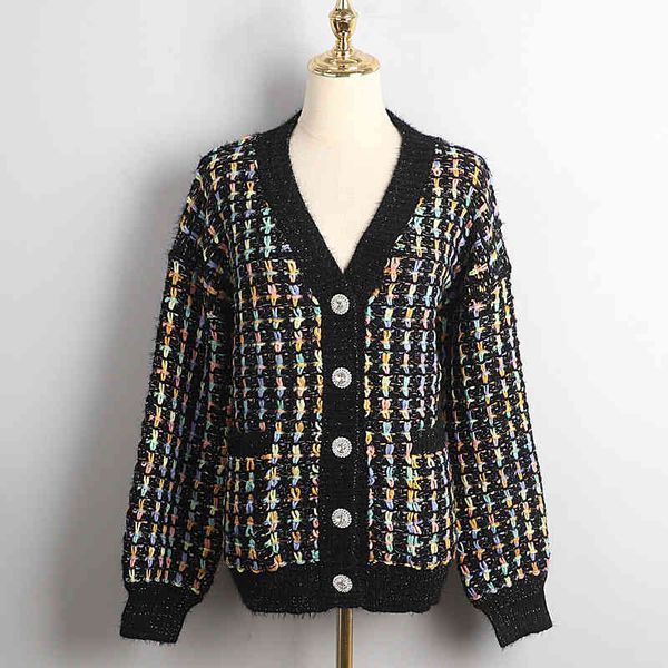 women's sweaters womens designer rainbow cardigan winter double pocket single row drill button v-neck knitting rtt0, White;black
women's sweaters womens designer rainbow cardigan winter double pocket single row drill button v-neck knitting rtt0, White;black