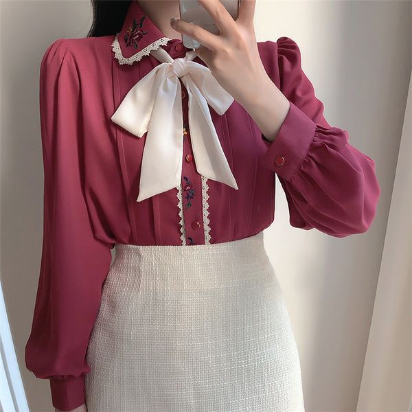 dress sweet embroidery lace-up girls elegance all match gentle chic office lady blouses shirts, White
dress sweet embroidery lace-up girls elegance all match gentle chic office lady blouses shirts, White