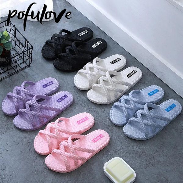 slippers pofulove women fashion indoor house bathroom sliders solid flat non slip summer shoes plus size zapatos de mujer design, Black 
slippers pofulove women fashion indoor house bathroom sliders solid flat non slip summer shoes plus size zapatos de mujer design, Black