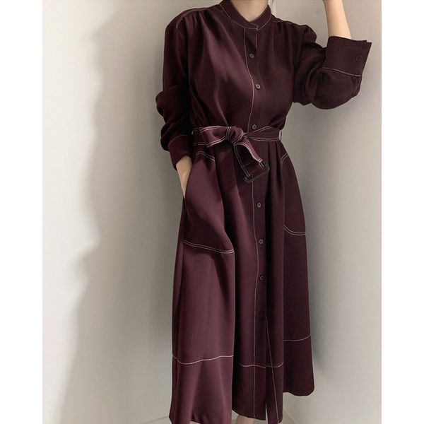 spring autumn new korean loose buttons cotton a-line elegant long sleeve dress with belt 210421, Black;gray
spring autumn new korean loose buttons cotton a-line elegant long sleeve dress with belt 210421, Black;gray