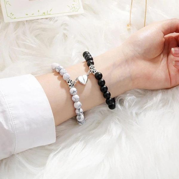 link, chain trend white turquoise volcanic stone beaded bracelet fashion romantic love magnetic attraction couple jewelry, Black
link, chain trend white turquoise volcanic stone beaded bracelet fashion romantic love magnetic attraction couple jewelry, Black