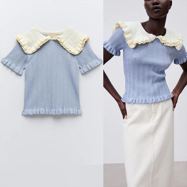 za vintage ruffle knit womens sweaters women short puff sleeve blue spring knitted woman fashion streetwear elastic pullover, White;black
za vintage ruffle knit womens sweaters women short puff sleeve blue spring knitted woman fashion streetwear elastic pullover, White;black
