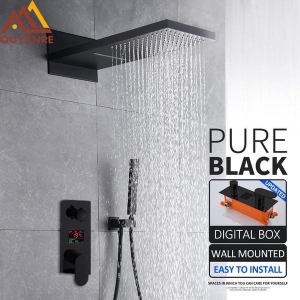 quyanre black digital shower faucets set waterfall rainfall head 3-way temp display mixer tap conceal bath bathroom sets
quyanre black digital shower faucets set waterfall rainfall head 3-way temp display mixer tap conceal bath bathroom sets