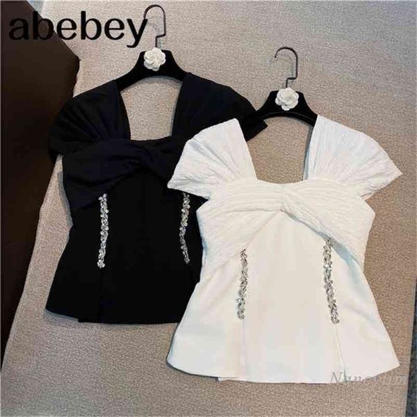 summer shirt for lady korean style solid color crop elegant women white black blouses blusas femme 210722
summer shirt for lady korean style solid color crop elegant women white black blouses blusas femme 210722