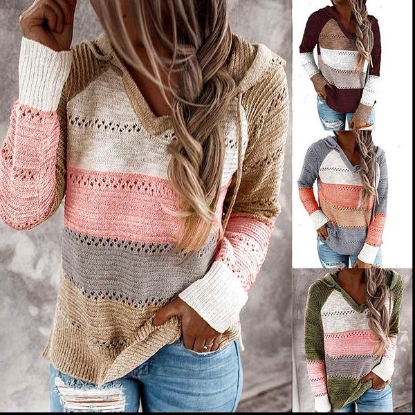 original womens sweaters cross border autumn and winter contrasting color stitching hooded long sleeve knitwear women, White;black
original womens sweaters cross border autumn and winter contrasting color stitching hooded long sleeve knitwear women, White;black