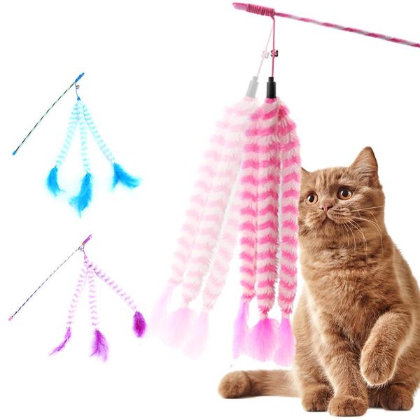 cat toys pink/blue/purple plush interactive pet feather toy funny stick wand with bell
cat toys pink/blue/purple plush interactive pet feather toy funny stick wand with bell